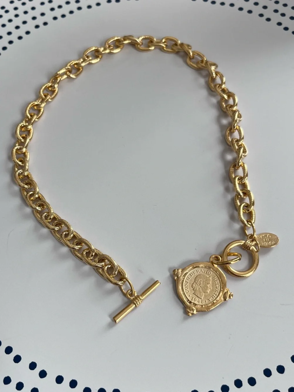 Susan Shaw Coin Toggle Necklace 16 Inch Chain - Picture 5 of 5